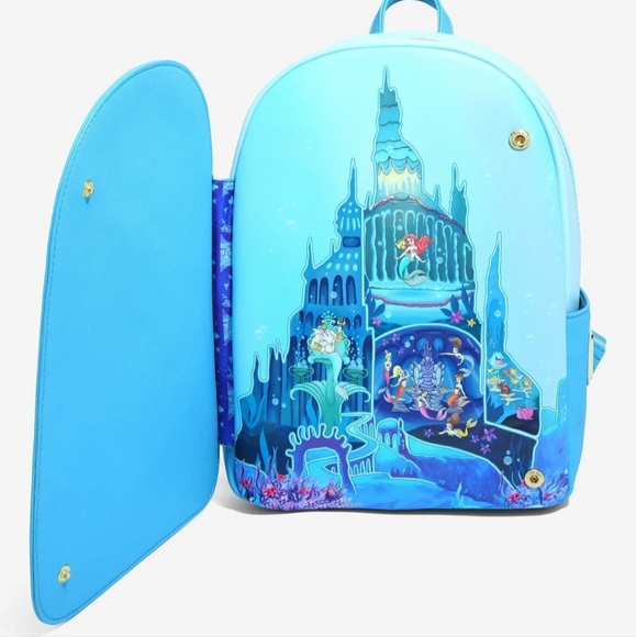 LOUNGEFLY The Little Mermaid Castle Mini Backpack & Cardholder - Picture 5 of 13